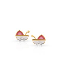 Baby Stroller Gold Studs with Pink and White Enamel