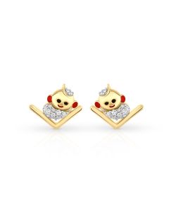 Crown Bear Gold Studs with Diamonds