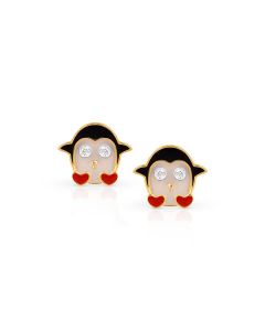 Heart Feet Penguin Gold Studs with Enamel Detailing