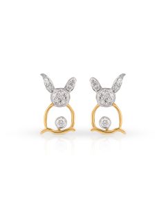 Diamond Bunny Ears Gold Studs with Openwork Design