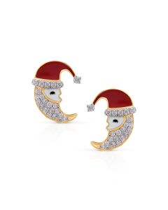 Santa-Themed Enamel Diamond Studs with Elegant Gold Accents