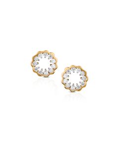 Scalloped Halo Diamond Studs with Delicate Charm