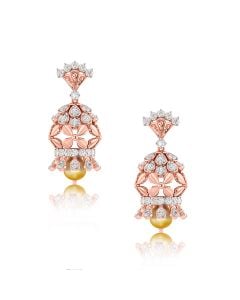 Intricate Mesh Diamond Pearl Earrings