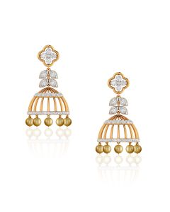 Charming Golden Beads Diamond Jhumkas