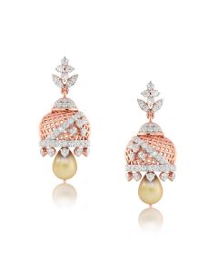 Traditional Rose Gold Pearl Diamond Jhumka