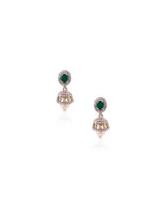 Emerald Highlight Diamond Earrings with Pearl Finish