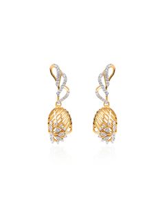 Diamond Earrings with Gold Cage Design and Leaf Accents